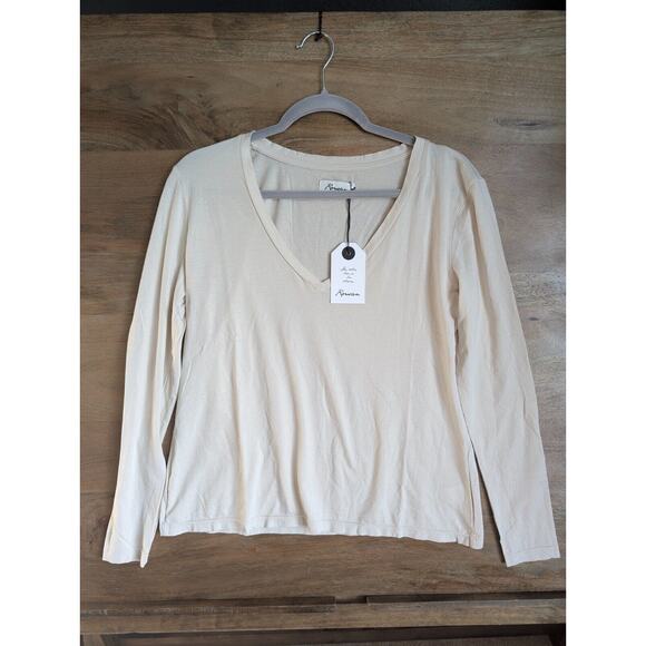 Rowan Tee Shirt Womens Small Bone Tyler Long Sleeve Deep V Neck Lightweight - Picture 1 of 3